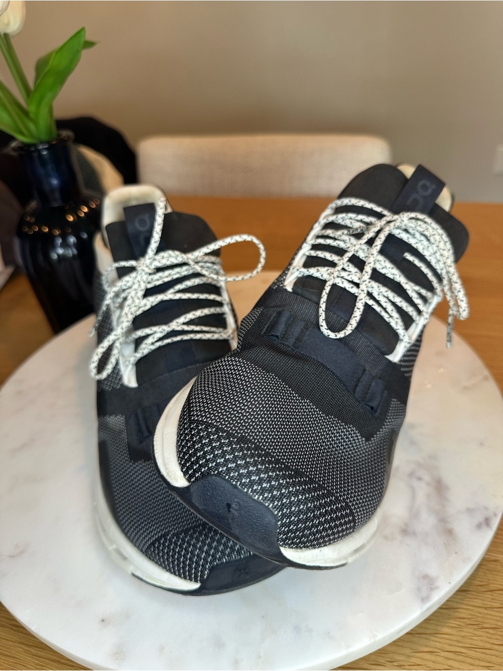 On Running Black Knit Sneakers with White-Speckled Laces